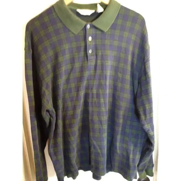 Eddie Bauer Polo Sweatshirt Blue Green Checks Sz L Outdoors Preppy - Picture 1 of 7